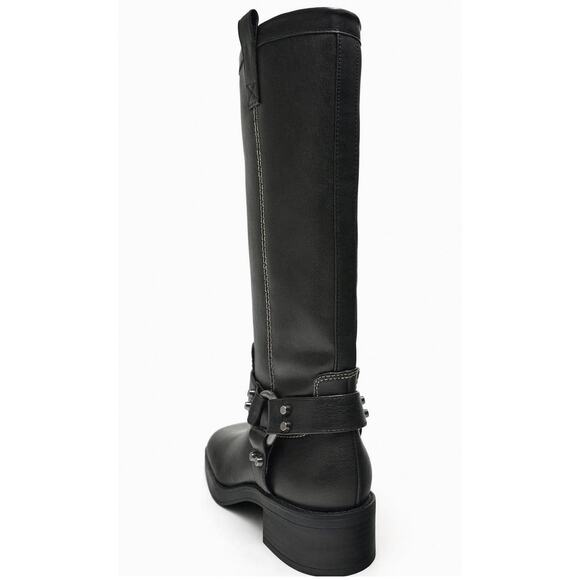 ZARA Top Stitch Biker Boots w Harness Strap, O Ring & Studs - Picture 4 of 14